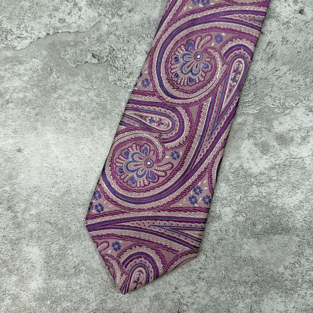 Beau Brummel‎ Silk Tie Mens One Size Pink Paisley Pointed Embroidered Necktie